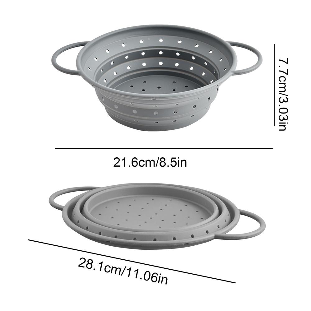 Силиконовый дуршлаг, пищевой дуршлаг, мягкий складной кухонный дуршлаг с ручками, универсальный дуршлаг для мойки, корзина для сушки серый